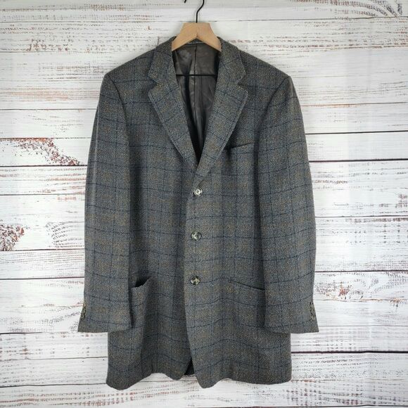 Ermenegildo Zegna Mens Size 44 L Blazer Switzerland Wool Windowpane Tweed VTG - Picture 1 of 16